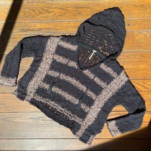 Free People Hooded V-Neck Knit Sweater